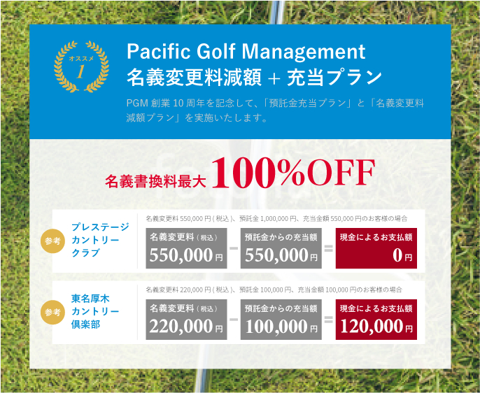 Pacific Golf Management 名義変更料減額+充当プラン